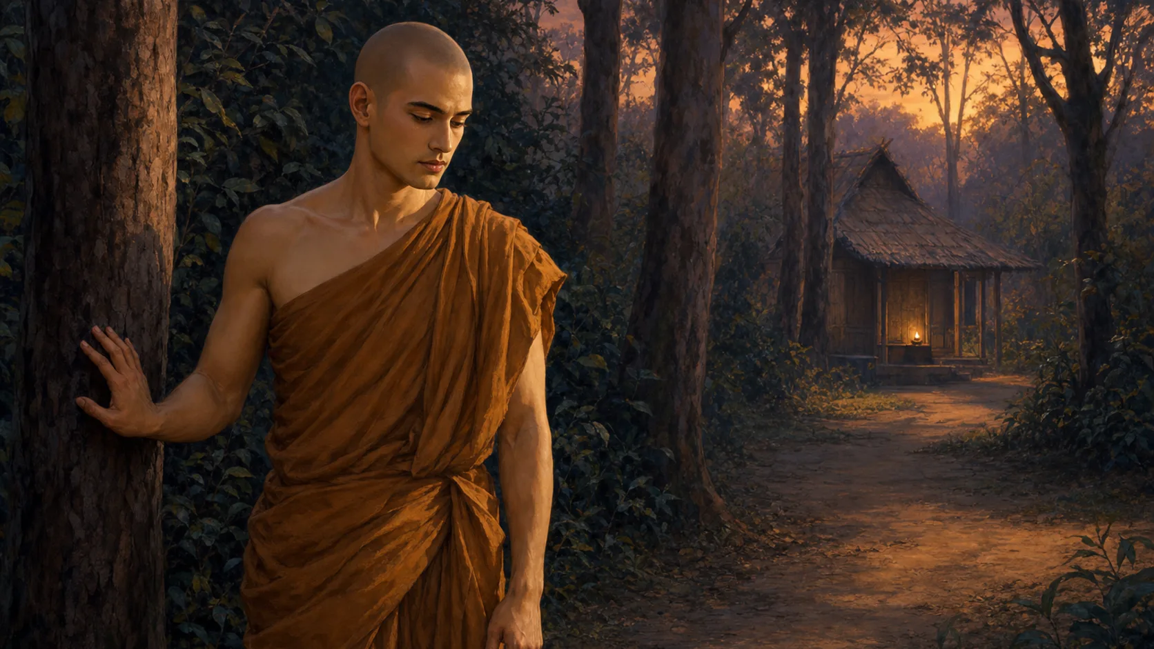 ภาพประกอบตอนที่ ๕ ภิกษุที่เดินออกไปแล้วกลับเข้าที่อยู่